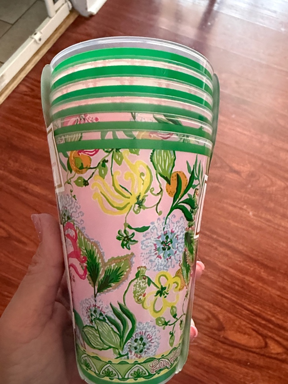 Lilly Pulitzer Pink and Green Floral Pool Cups